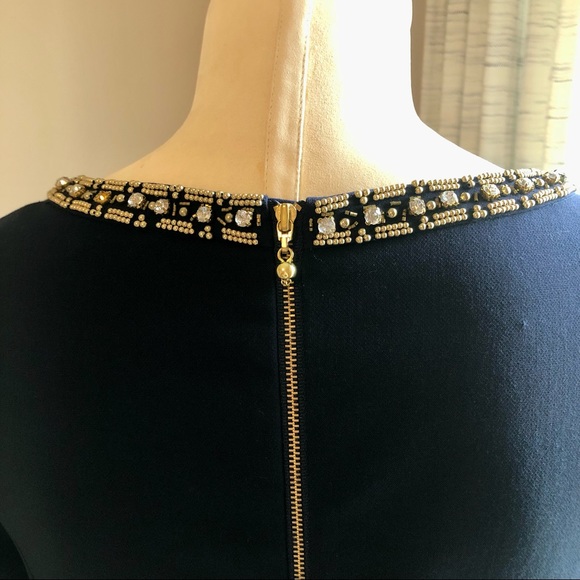 LILLY PULITZER Bronte Embellished Keyhole Crepe Shift Dress Navy/Gold Sz 2 - Picture 7 of 15